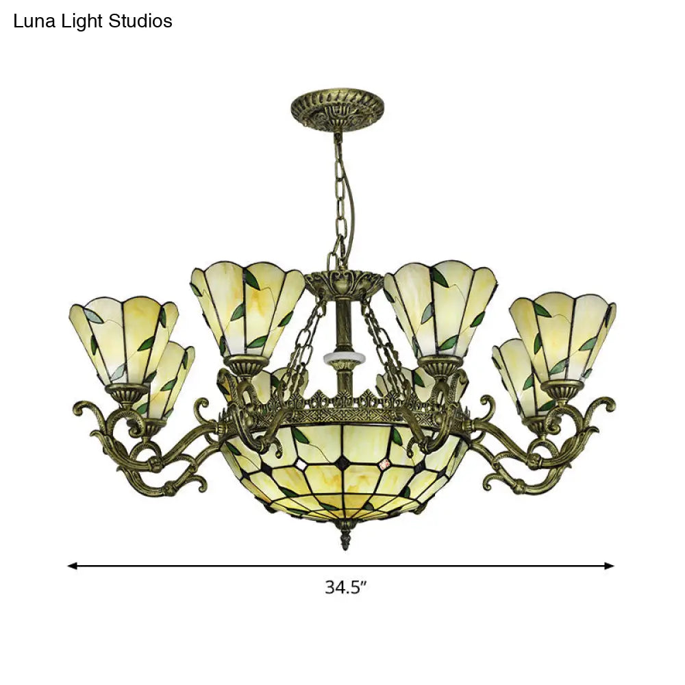 Beige Glass Green Chandelier: Leaf Design 5/9/11 Lights Baroque Style Kitchen Lighting Fixture