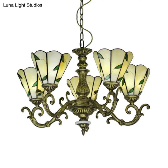 Baroque Suspension Chandelier With Beige Glass And Green Leaf Design - 5/9/11 Lights Ideal For