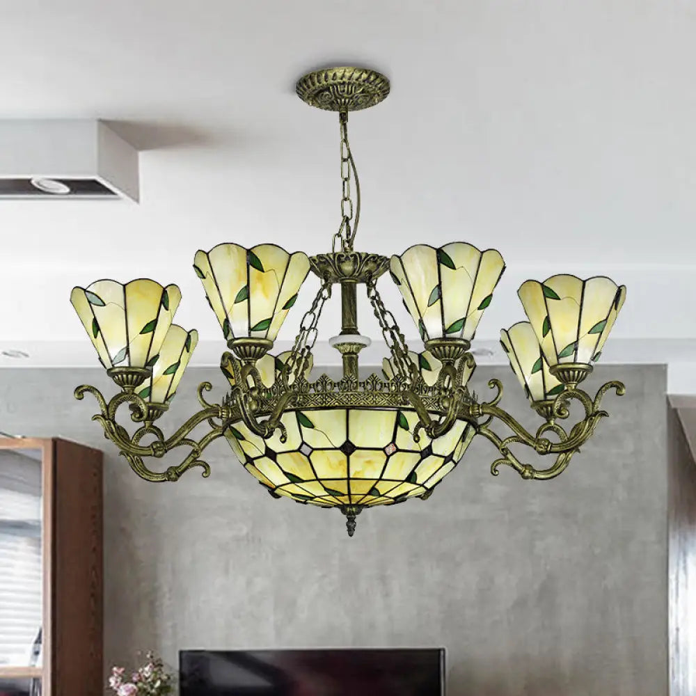 Beige Glass Green Chandelier: Leaf Design 5/9/11 Lights Baroque Style Kitchen Lighting Fixture 11 /