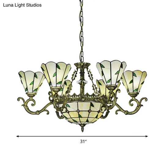 Beige Glass Green Chandelier: Leaf Design 5/9/11 Lights Baroque Style Kitchen Lighting Fixture