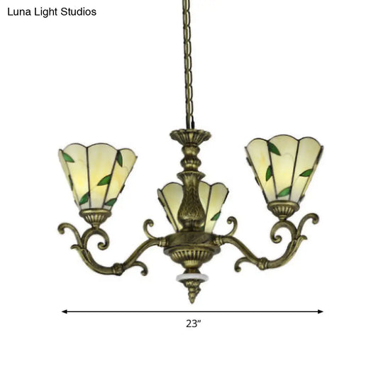 Baroque Suspension Chandelier With Beige Glass And Green Leaf Design - 5/9/11 Lights Ideal For