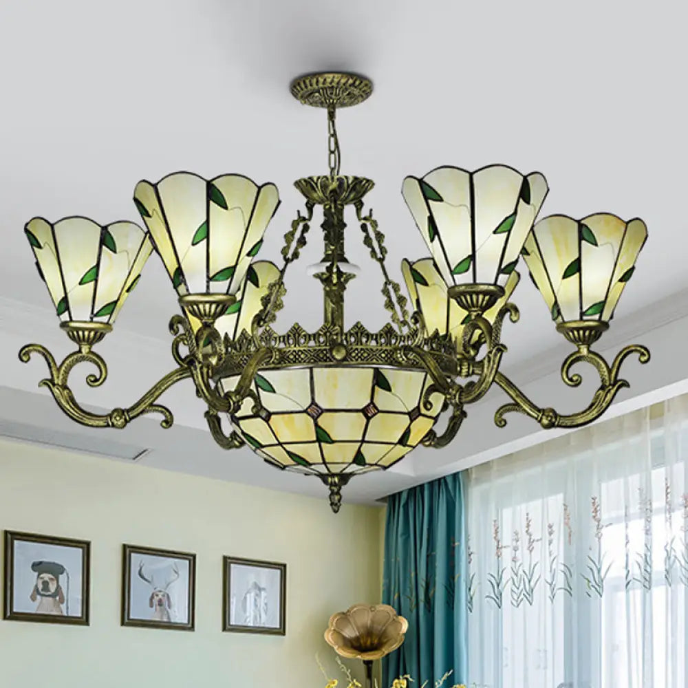 Beige Glass Green Chandelier: Leaf Design 5/9/11 Lights Baroque Style Kitchen Lighting Fixture 9 /