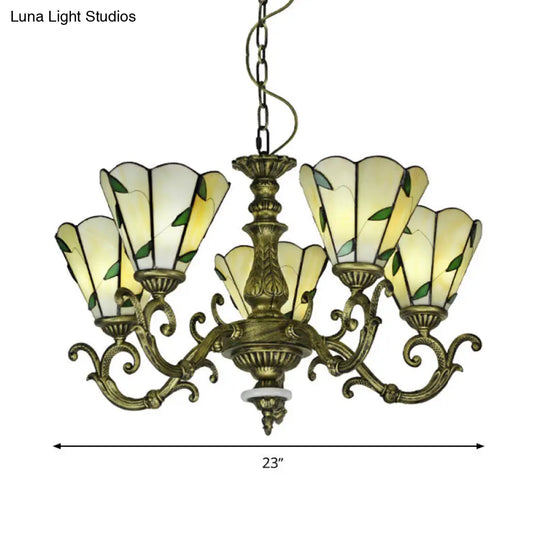 Baroque Suspension Chandelier With Beige Glass And Green Leaf Design - 5/9/11 Lights Ideal For