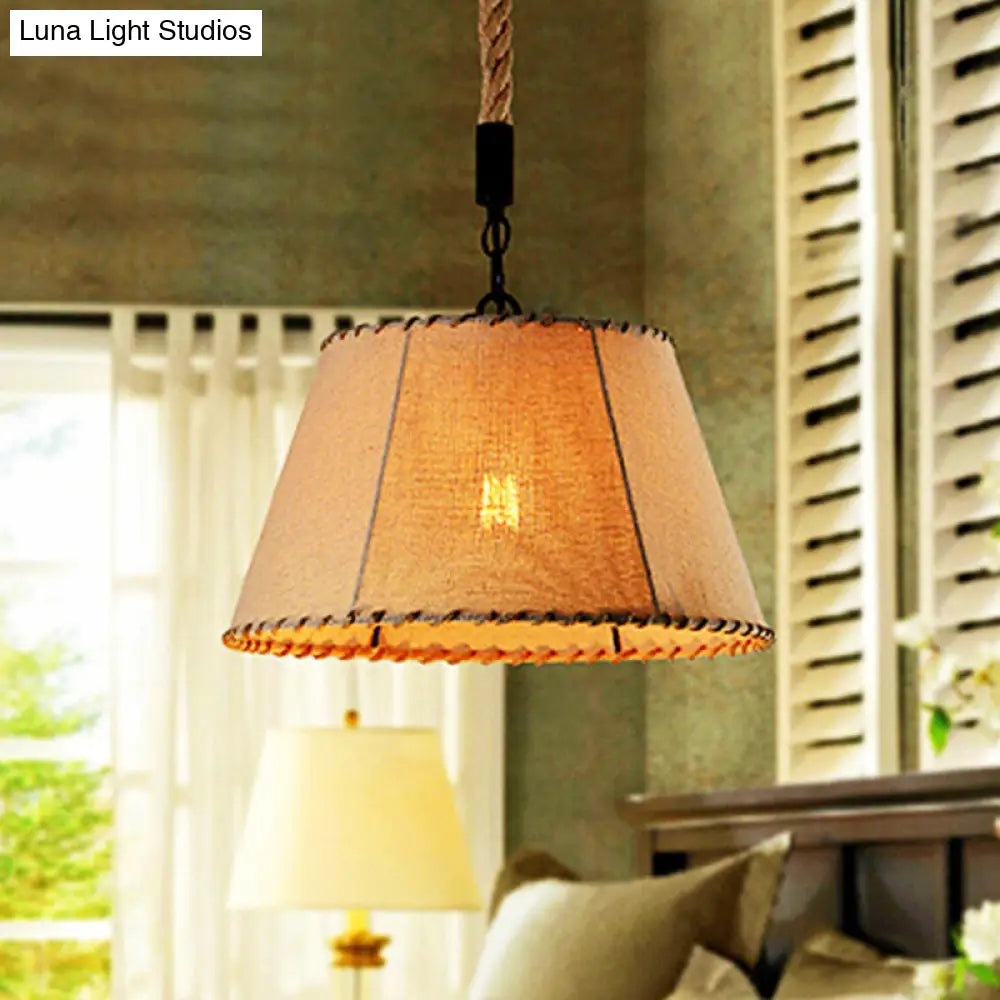 Beige Industrial Tapered Shade Pendant With 1 Light: Rope And Fabric Hanging Fixture