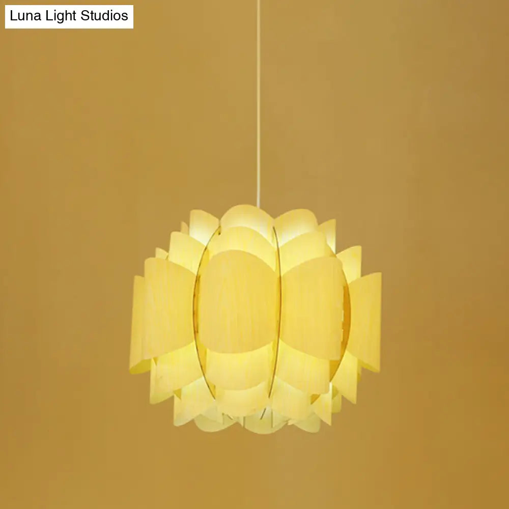 Beige Japanese Hanging Ceiling Light With Wood Shade - 1 Head Down Lighting Lantern