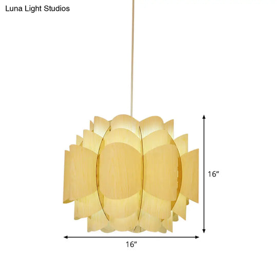 Beige Japanese Hanging Ceiling Light With Wood Shade - 1 Head Down Lighting Lantern