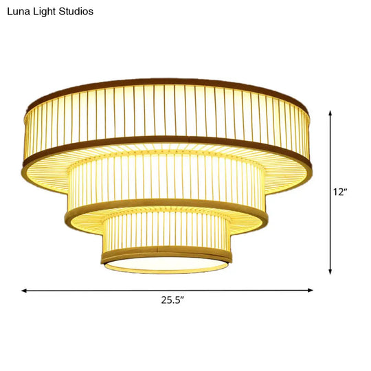 Beige Led Bamboo Ceiling Light For Bedroom - Flush Mount Fixture’ Or ’Flush Shade