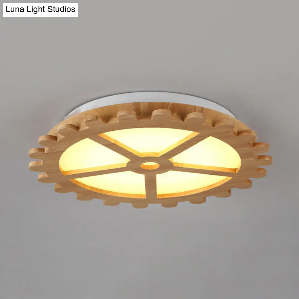 Beige Led Flush Mount Ceiling Lamp For Kids Bedroom - Lovely Wooden Design / B Natural