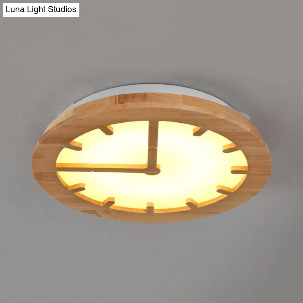 Beige Led Flush Mount Ceiling Lamp For Kids Bedroom - Lovely Wooden Design / A Natural
