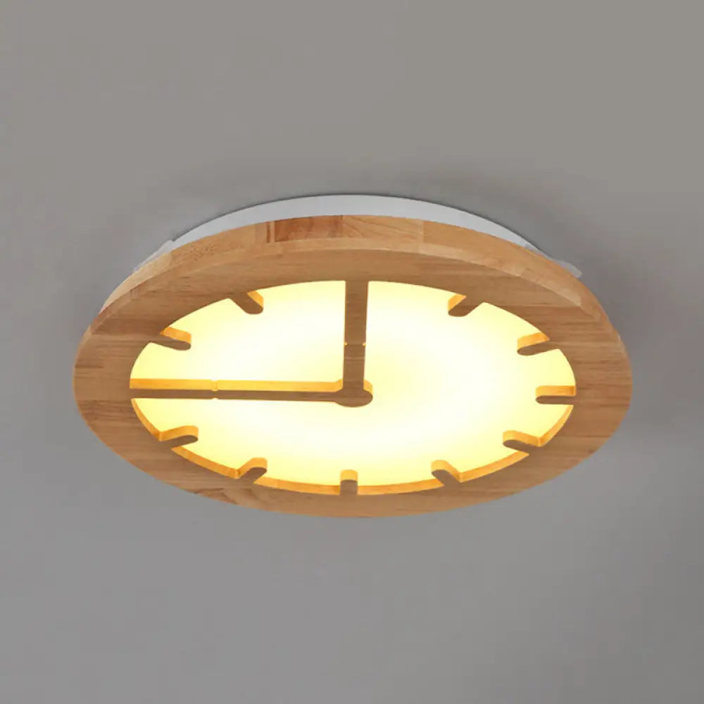 Beige Led Flush Mount Ceiling Lamp For Kids’ Bedroom - Lovely Wooden Design / A Natural