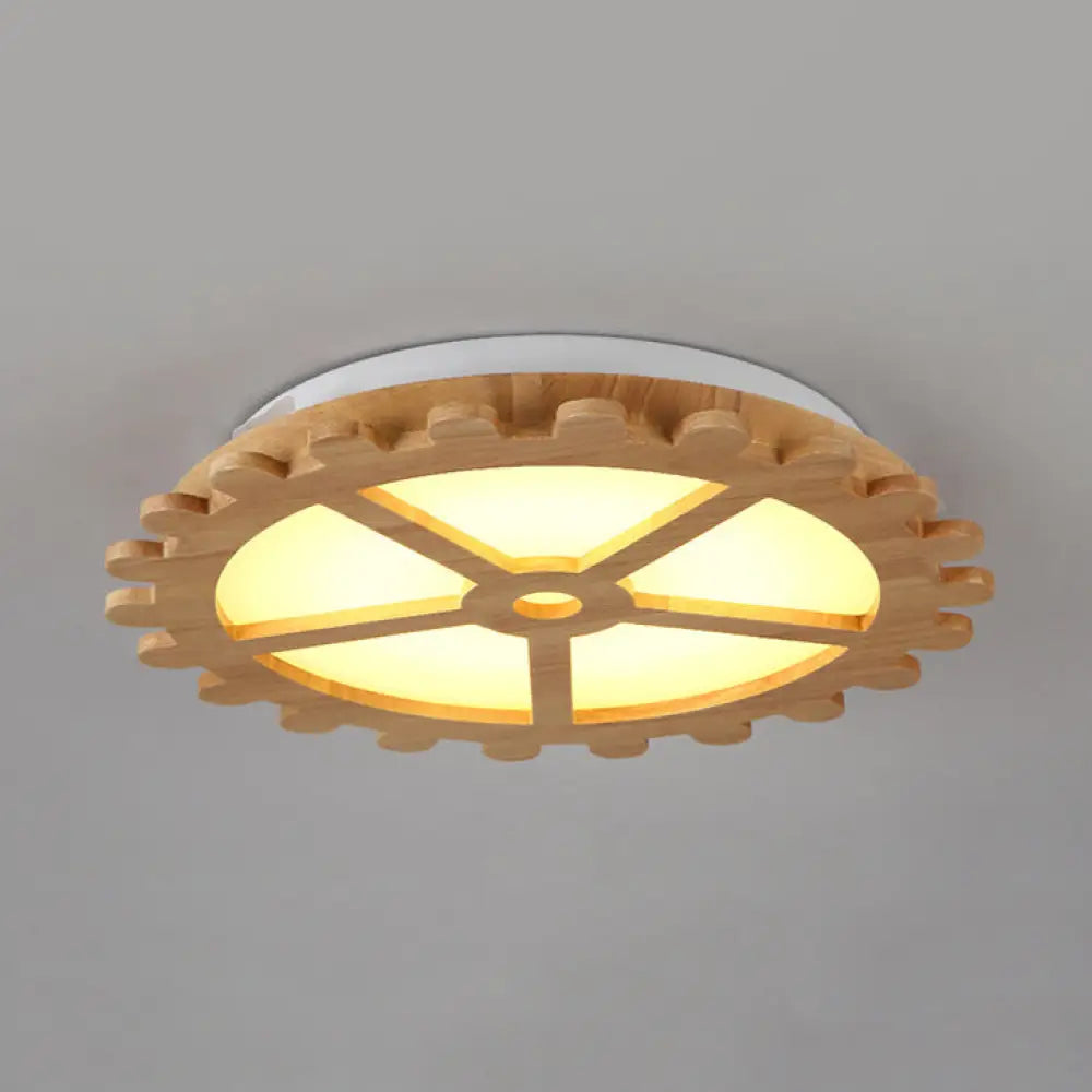 Beige Led Flush Mount Ceiling Lamp For Kids’ Bedroom - Lovely Wooden Design / B Natural