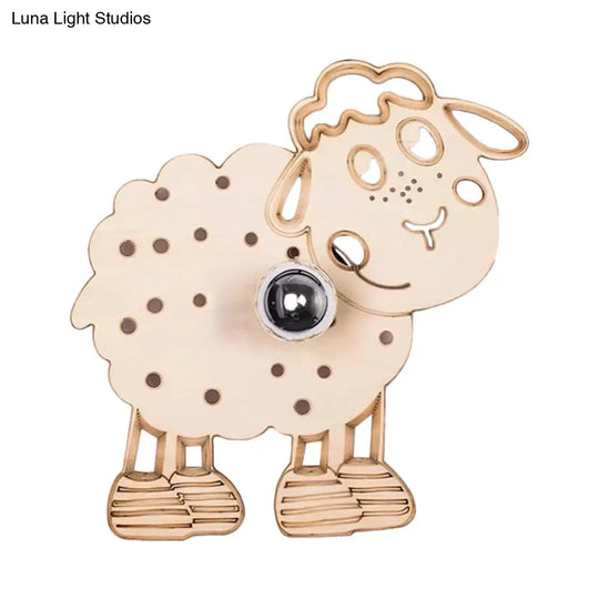 Beige Metal Sheep Wall Sconce For Kids Bedroom And Kindergarten - 1 Head Light