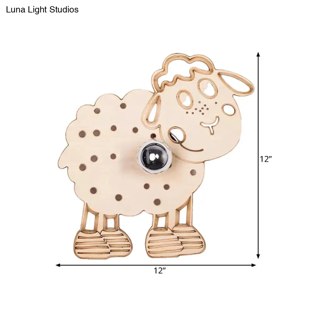 Beige Metal Sheep Wall Sconce For Kids Bedroom And Kindergarten - 1 Head Light