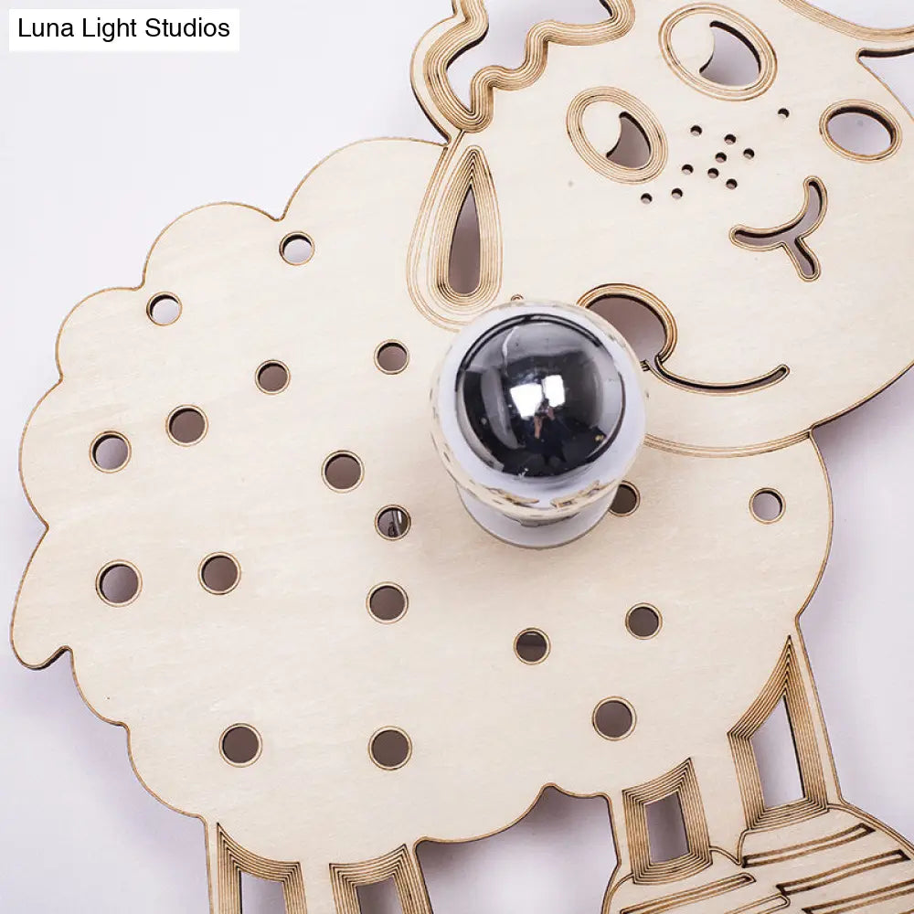 Beige Metal Sheep Wall Sconce For Kids Bedroom And Kindergarten - 1 Head Light