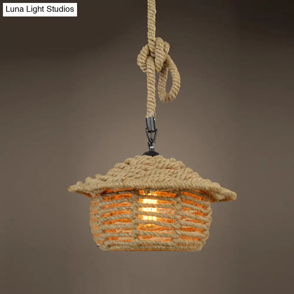 Beige Natural Rope Ceiling Light: Industrial Pendant For Dining Room