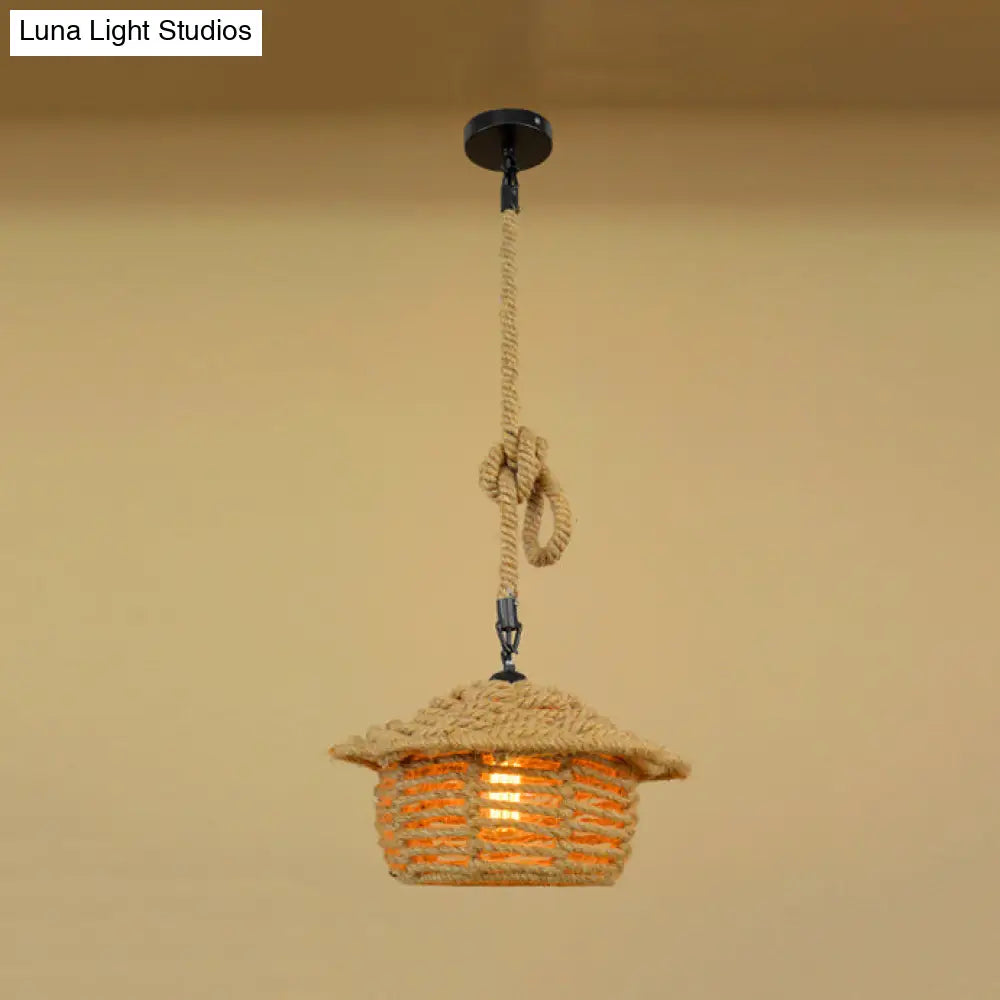 Beige Natural Rope Ceiling Light: Industrial Pendant For Dining Room / B