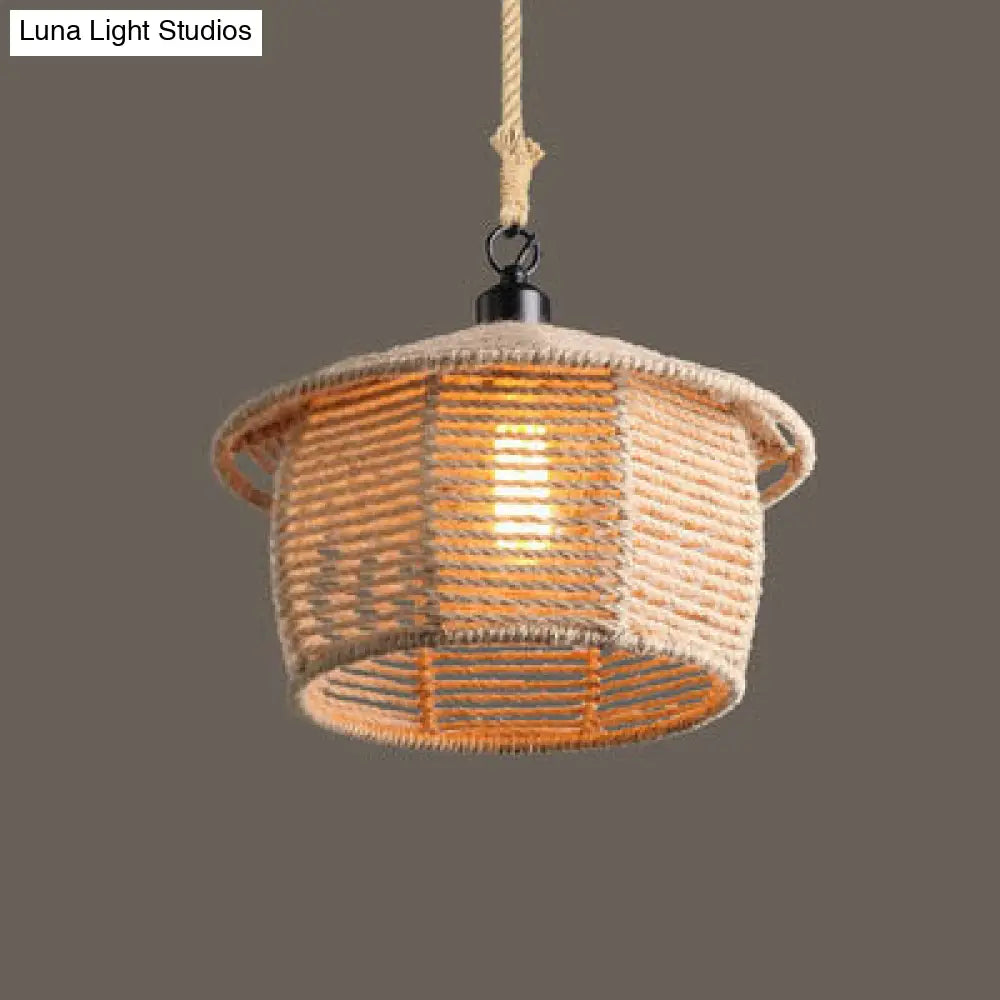 Beige Natural Rope Ceiling Light: Industrial Pendant For Dining Room / A