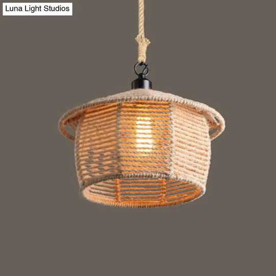 Beige Natural Rope Ceiling Light: Industrial Pendant For Dining Room / A