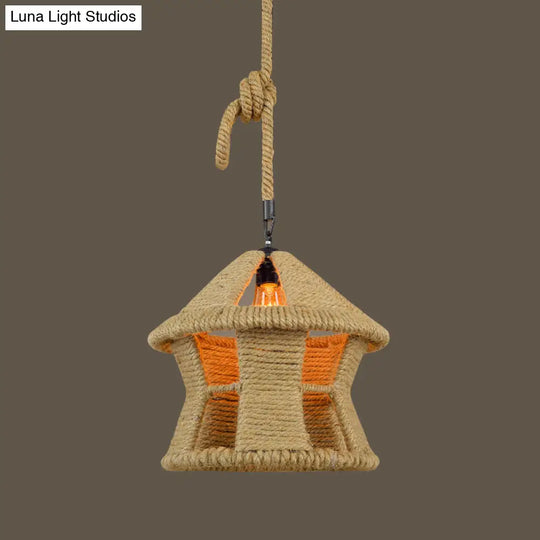 Beige Natural Rope Ceiling Light: Industrial Pendant For Dining Room / C