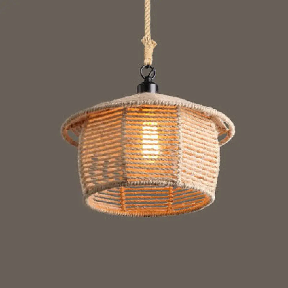 Beige Natural Rope Ceiling Pendant Light- 1 Light Industrial Lodge Style- Dining Room / A