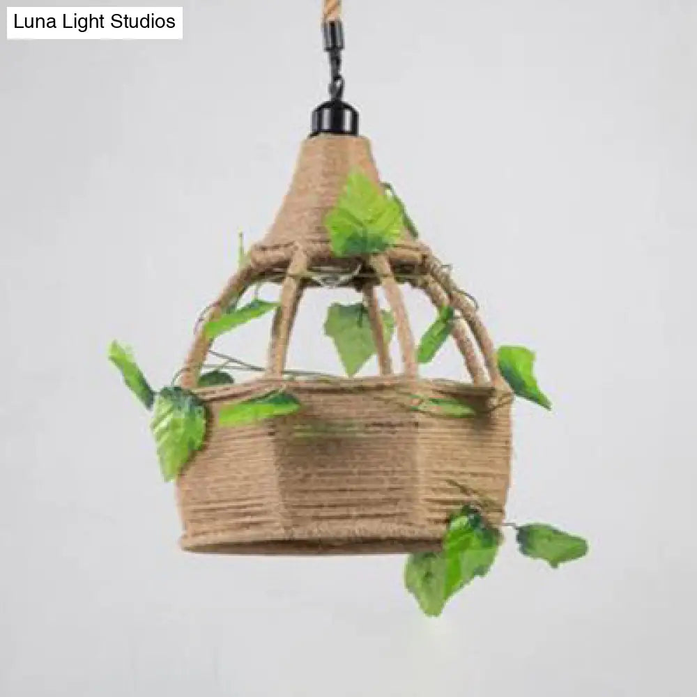 Beige Natural Rope Dome Hanging Lamp: Lodge-Style Pendant Lighting For Restaurants - 1 Head Design