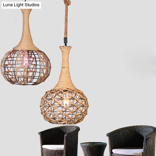 Beige Nautical Globe Cage Pendant Light With Metal & Rope Suspension - Ideal For Dining Room 1