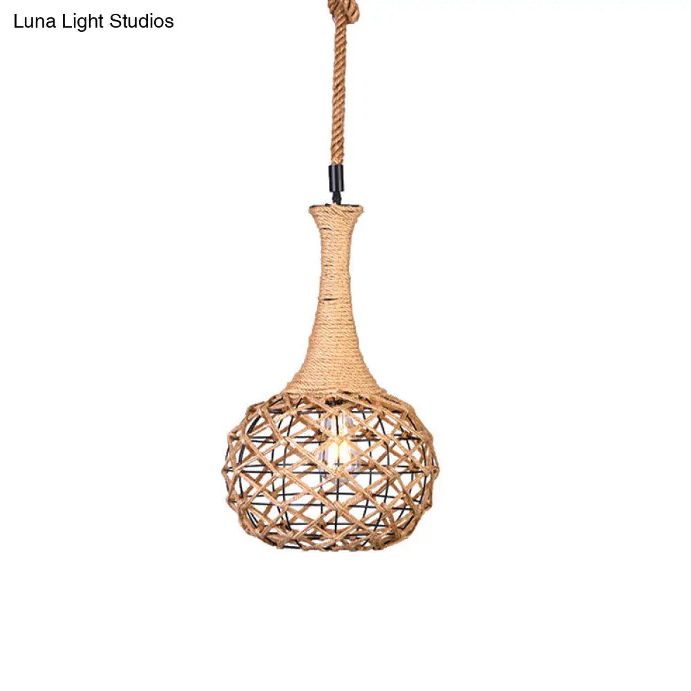 Beige Nautical Globe Cage Pendant Light With Metal & Rope Suspension - Ideal For Dining Room 1