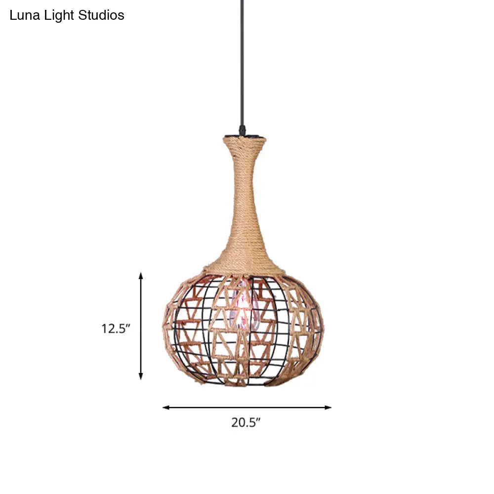 Beige Nautical Globe Cage Pendant Light With Metal & Rope Suspension - Ideal For Dining Room 1