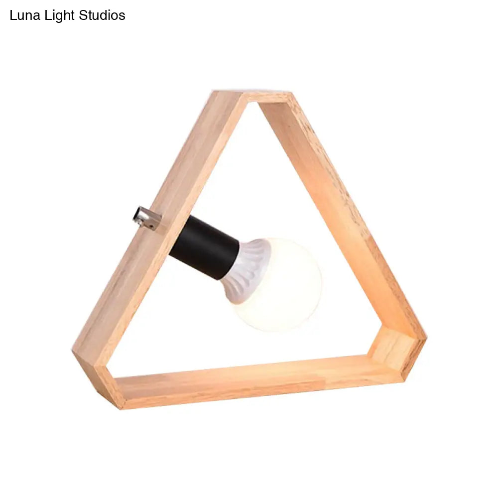 Beige Night Light Table Lamp With Wooden Triangular Frame For Bedroom