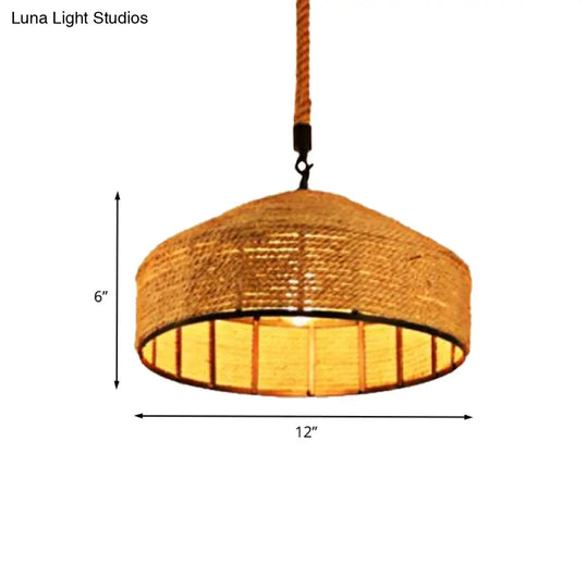 Beige Pendant Light Fixture - Hand-Woven Mongolian Yurts Design With Antiqued Rope