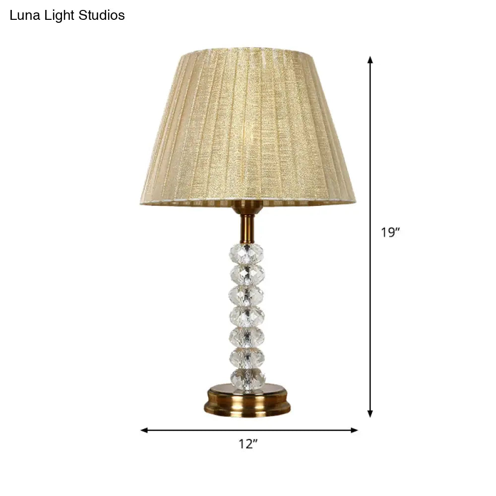 Beige Pleated Lampshade Table Lamp With Crystal Accent - Elegant Lighting For Living Room