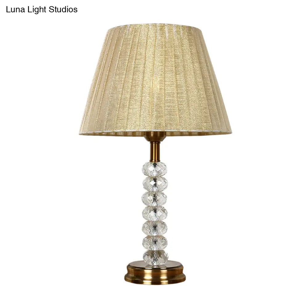 Beige Pleated Lampshade Table Lamp With Crystal Accent - Elegant Lighting For Living Room