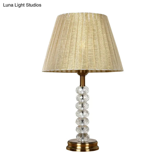 Beige Pleated Lampshade Table Lamp With Crystal Accent - Elegant Lighting For Living Room