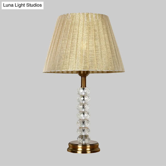 Beige Pleated Lampshade Table Lamp With Crystal Accent - Elegant Lighting For Living Room