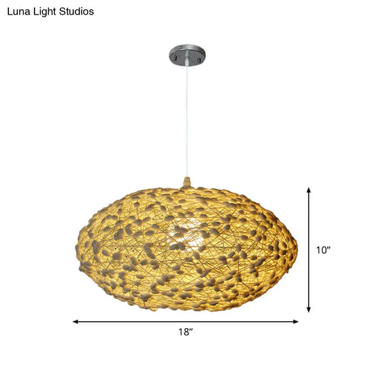 Beige Rattan Oval Pendant Lamp - Asian Style Bedroom Lighting