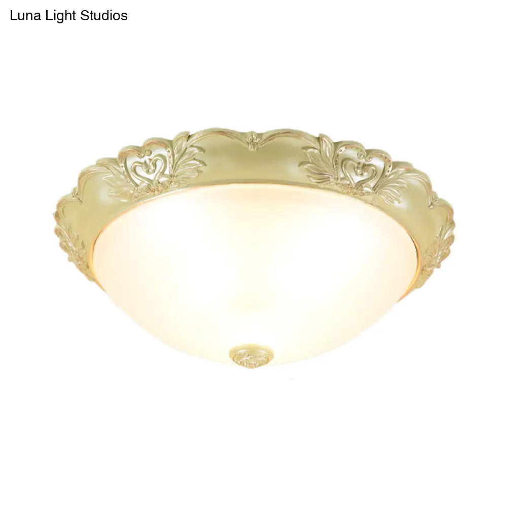 Beige Retro Flush Mount Light Fixture With Cream Glass Dome - Available In 3 Sizes