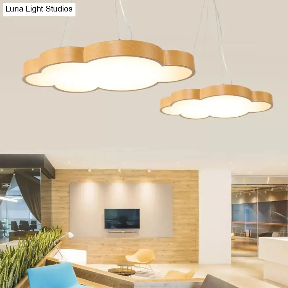 Beige Slim Acrylic Cloud Pendant Light For Kids Game Room