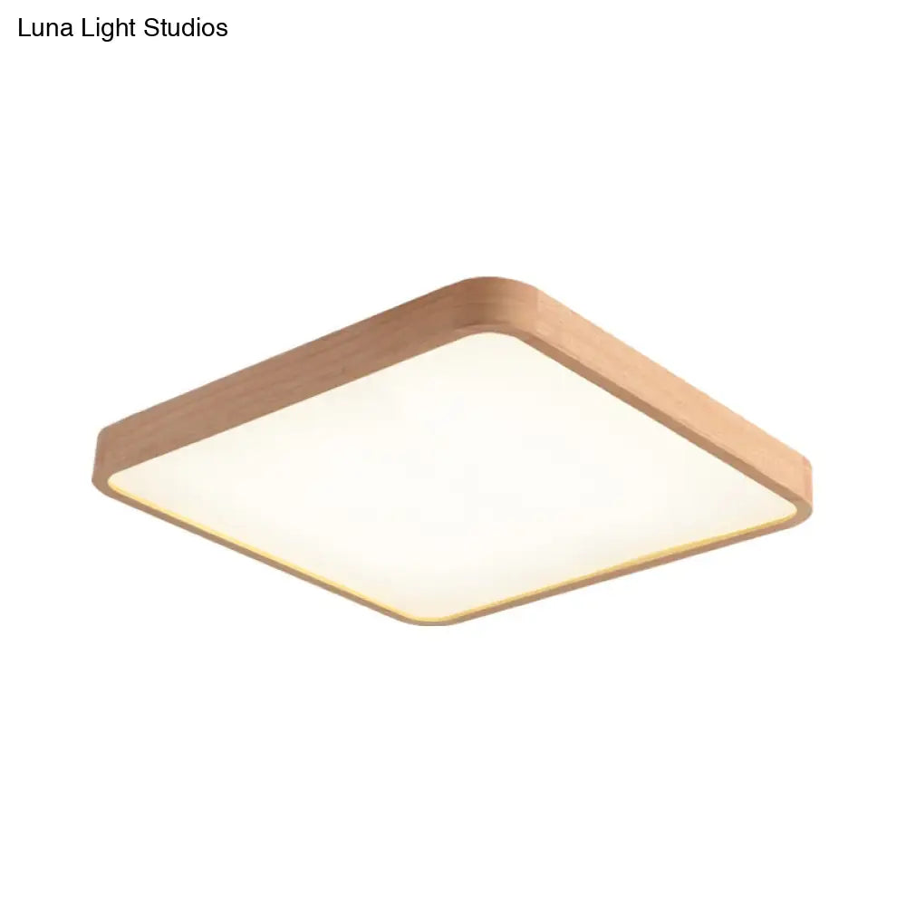 Beige Square Flush Mount Led Ceiling Lighting Fixture - Modern Wood Design In White Or Warm Light