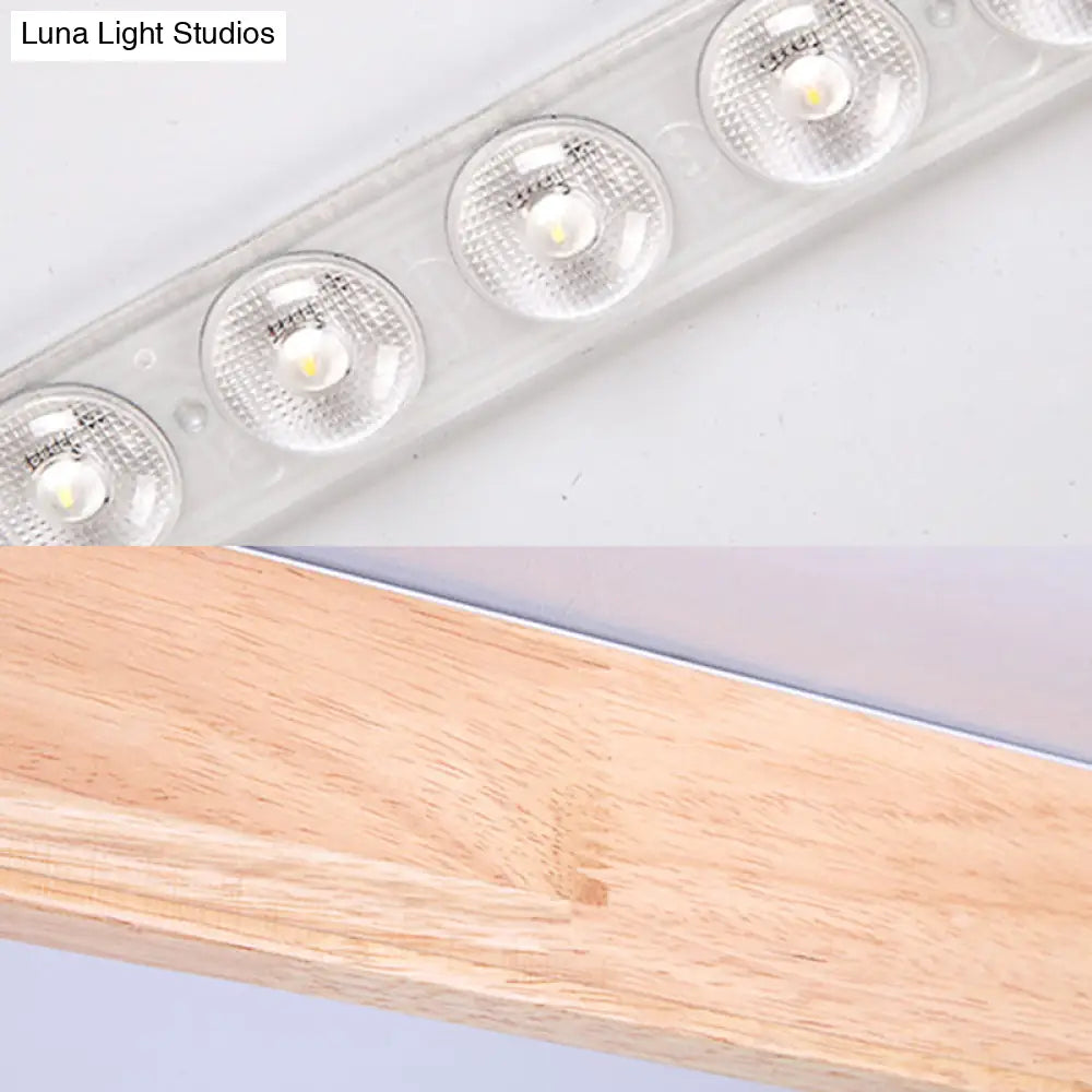 Beige Square Flush Mount Led Ceiling Lighting Fixture - Modern Wood Design In White Or Warm Light
