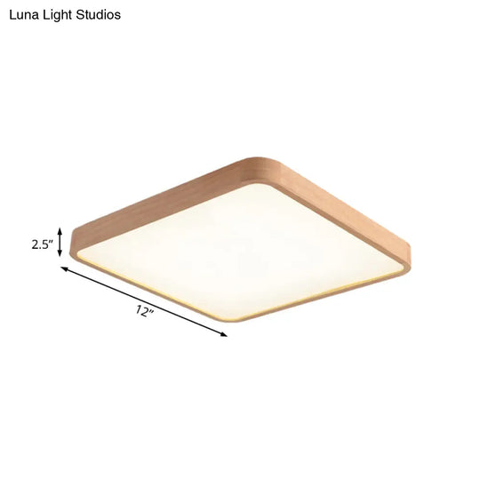 Beige Square Flush Mount Led Ceiling Lighting Fixture - Modern Wood Design In White Or Warm Light