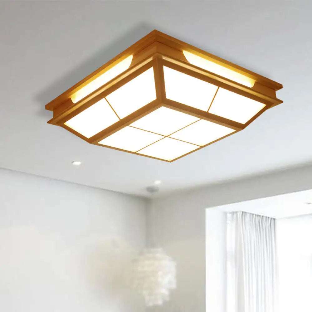 Beige Tapered Flush Light Led Natural Wood Ceiling Lamp In Warm/White - 18’/21.5’ W / 18’ White