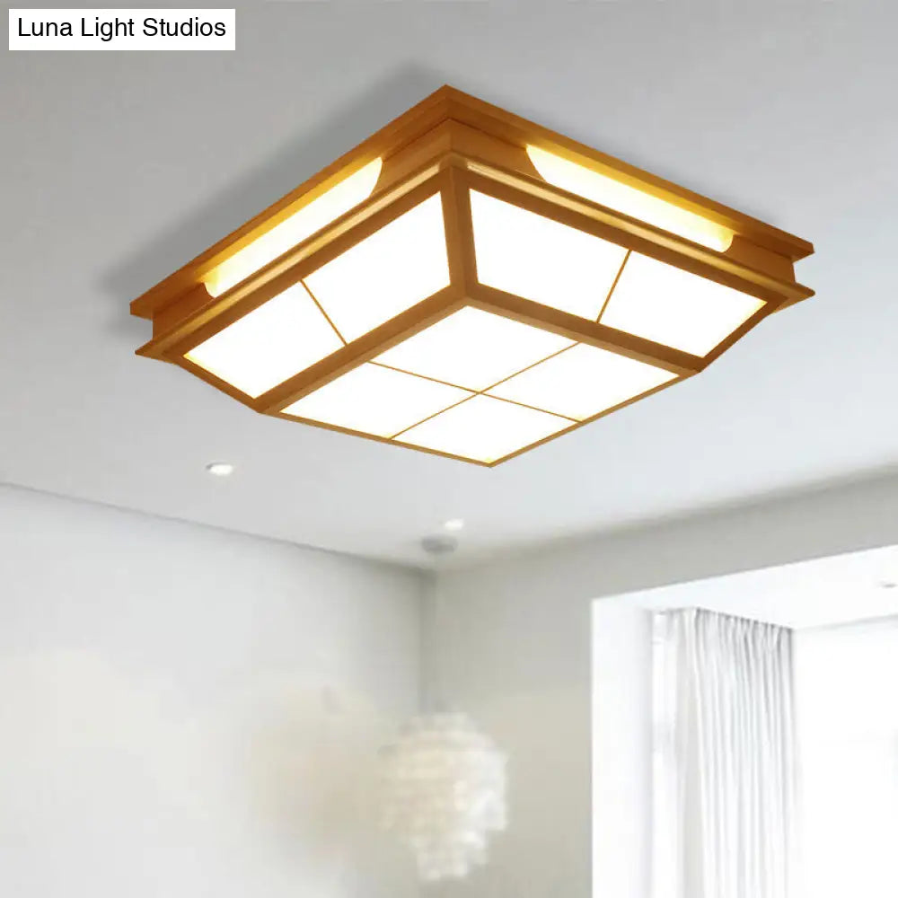 Beige Tapered Flush Light Led Natural Wood Ceiling Lamp In Warm/White - 18/21.5 W / 18 White