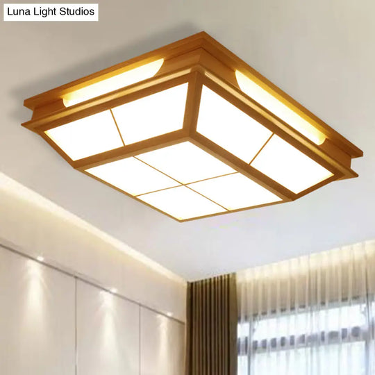 Beige Tapered Flush Light Led Natural Wood Ceiling Lamp In Warm/White - 18’/21.5’ W