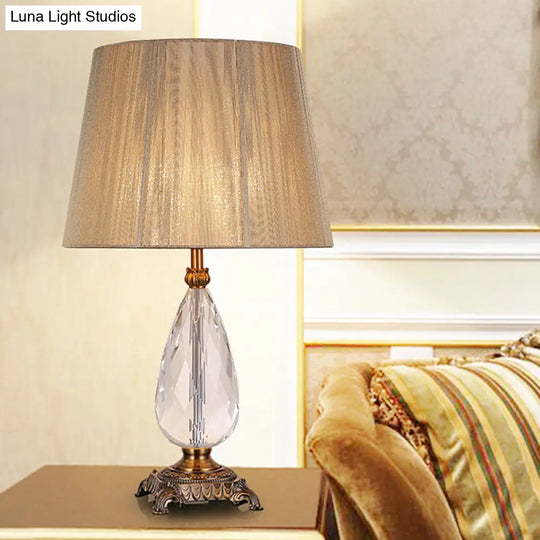 Beige Teardrop K9 Crystal Table Lamp With Fabric Shade - Elegant Bedroom Nightstand Lighting