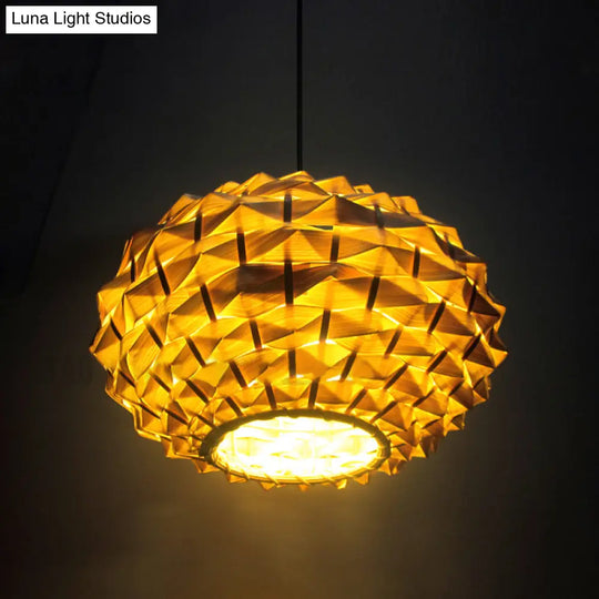 Beige Teardrop Pendant Light: Chinese Bamboo Shade Single Head Fixture