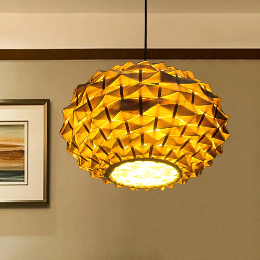 Beige Teardrop Pendant Light: Chinese Bamboo Shade Single Head Fixture