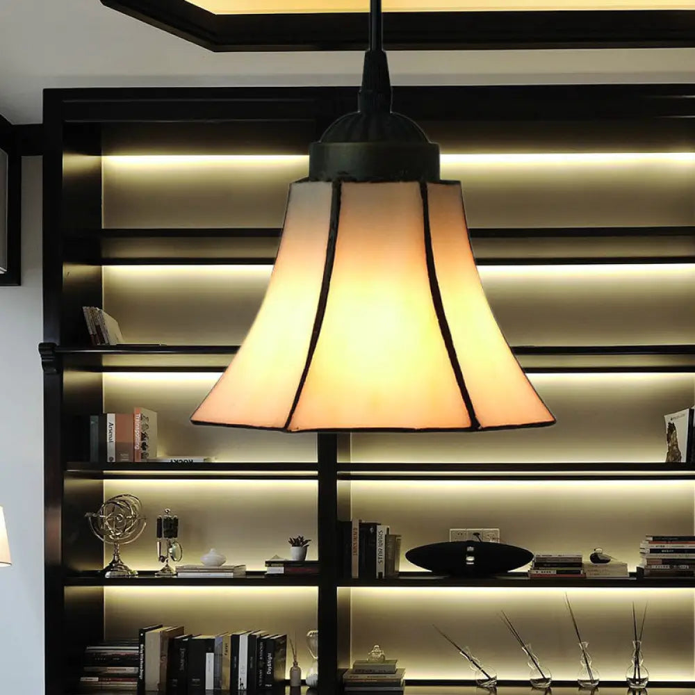 Beige Tiffany Hand Cut Glass Drop Pendant Light For Living Room