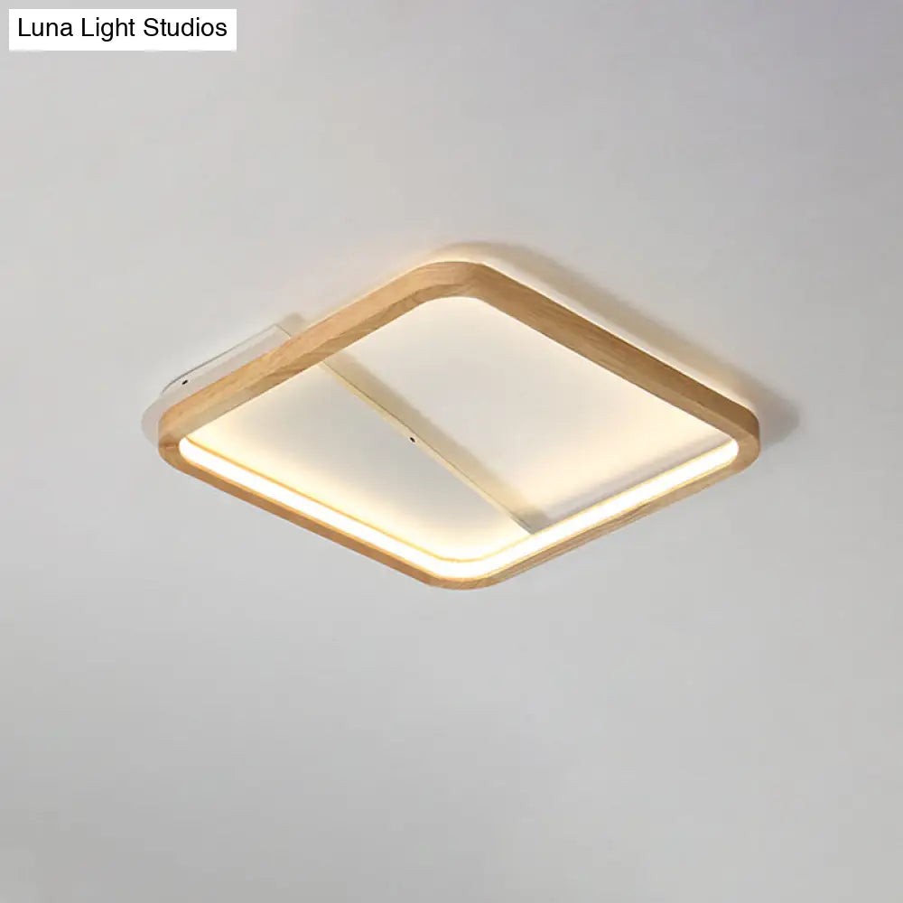 Beige Wood Frame Led Ceiling Fixture Flush Mount Multiple Length Options