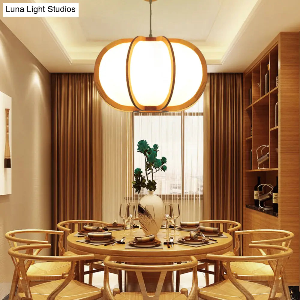 Beige Wood Pendant Lighting: Traditional Round Hanging Lamp For Restaurants - 1 Bulb Kit