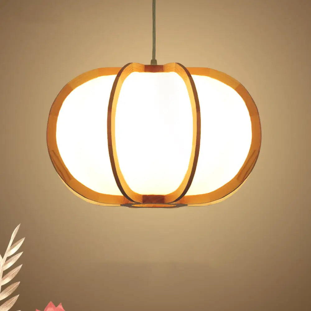 Beige Wood Pendant Lighting: Traditional Round Hanging Lamp For Restaurants - 1 Bulb Kit